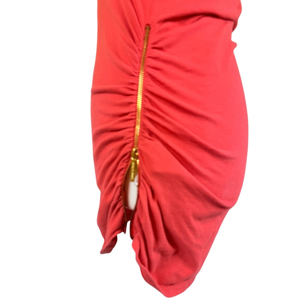 Michael Kors Dress Womens S Coral Ruched Side Zip Short Sleeve Stretch Bodycon - Picture 6 of 15